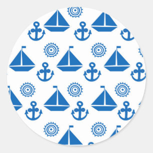 Cartoon Sail Boat Pattern Classic Round Sticker