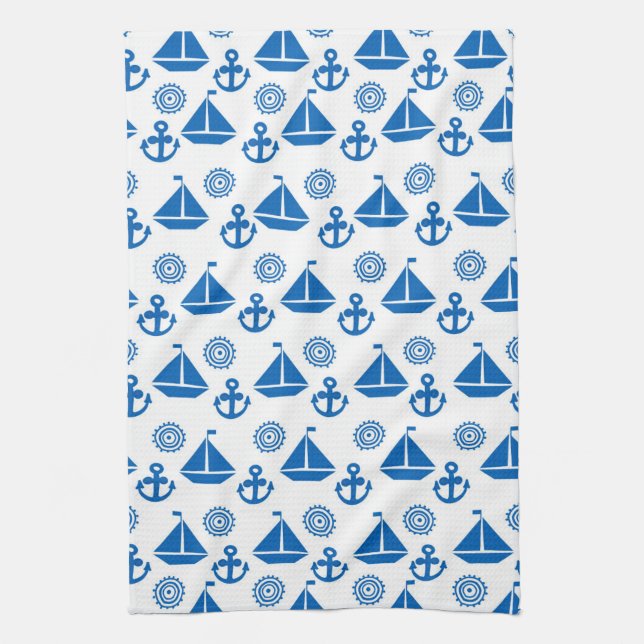 Cartoon Sail Boat Pattern Kitchen Towel (Vertical)