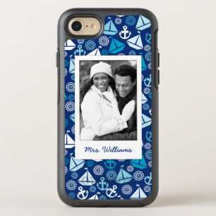 Cartoon Sailboats Pattern   Your Photo & Name OtterBox Symmetry iPhone 8/7 Case