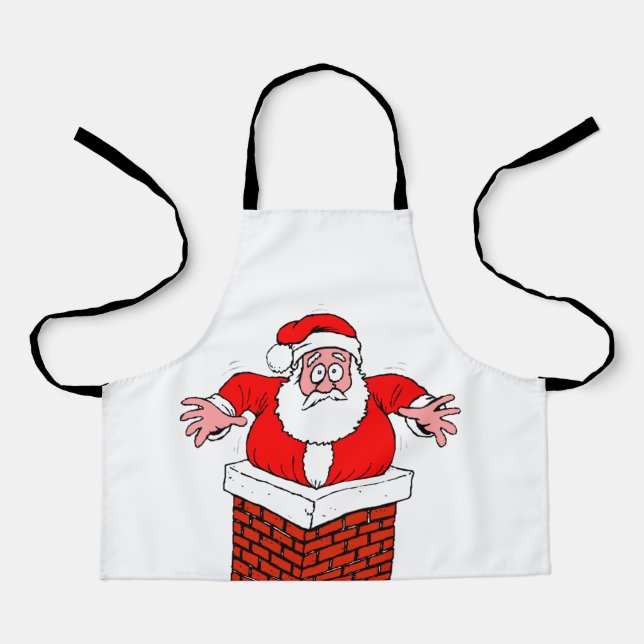 cartoon Santa Claus got stuck in the chimney Apron (Front)