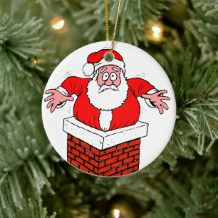cartoon Santa Claus got stuck in the chimney Ceramic Ornament