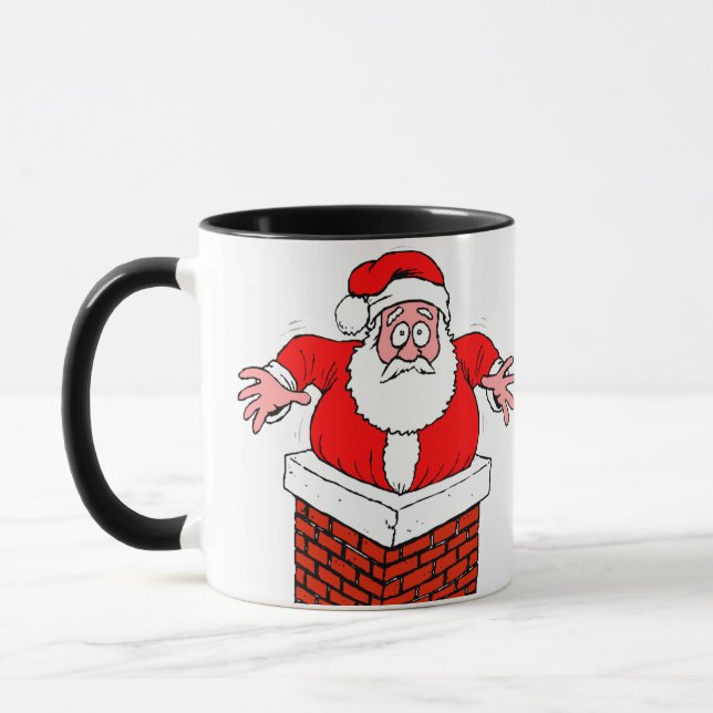 cartoon Santa Claus got stuck in the chimney Mug (Left)