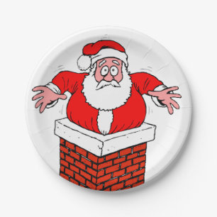 cartoon Santa Claus got stuck in the chimney Paper Plate