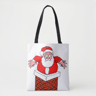cartoon Santa Claus got stuck in the chimney Tote Bag