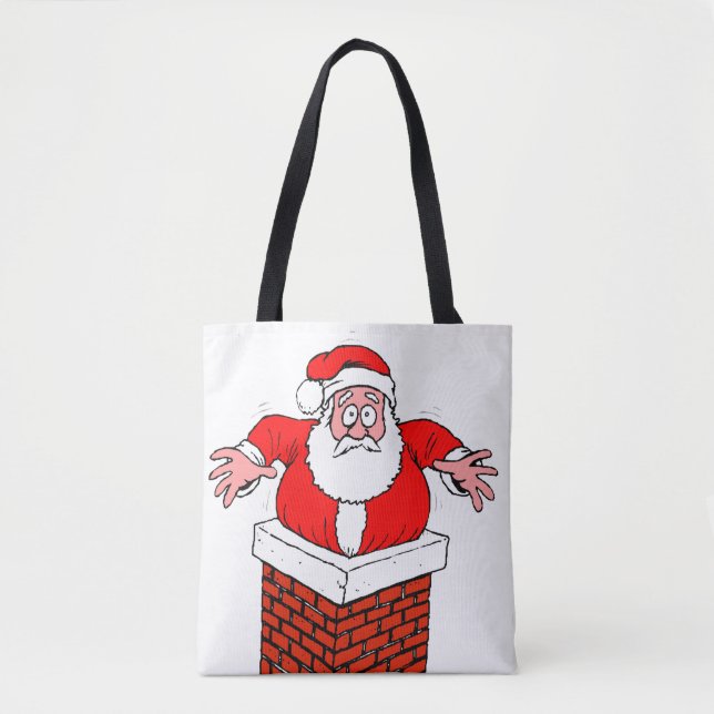 cartoon Santa Claus got stuck in the chimney Tote Bag (Front)