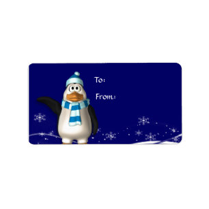 Cartoon Santa Claus Penguin Christmas Gift Tag