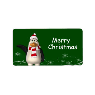 Cartoon Santa Claus Penguin Christmas Gift Tags