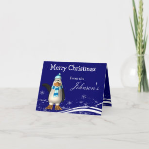 Cartoon Santa Claus Penguin Christmas Greeting Holiday Card