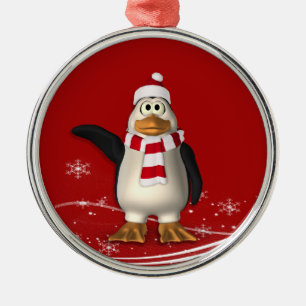 Cartoon Santa Claus Penguin Christmas Metal Ornament