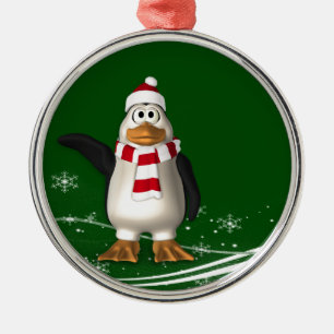 Cartoon Santa Claus Penguin Christmas Metal Ornament