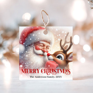Cartoon Santa Claus Rudolph Holiday Present Tags