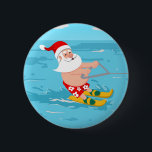 Cartoon Santa Claus water skiing 2 Inch Round Button<br><div class="desc">Santa Claus man christmas, 
happiness funny beard cheerful, 
merry smile smiling beautiful , 
tropical cartoon fun speed, 
cute water skiing travel , 
wave beach recreation , 
ski ocean extreme illustration, 
sport happy vacation sea, 
water summer holiday, 
christmas Santa Claus man , </div>