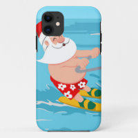 Cartoon Santa Claus water skiing