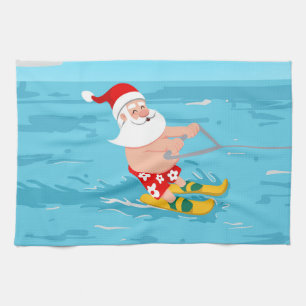 Cartoon Santa Claus water skiing Kitchen Towel