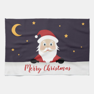 Cartoon Santa Claus wishing Merry Christmas Kitchen Towel