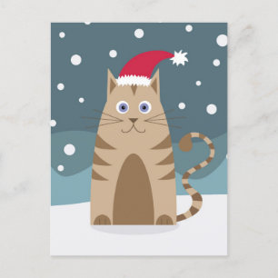 Cartoon santa kitten snow xmas postcard