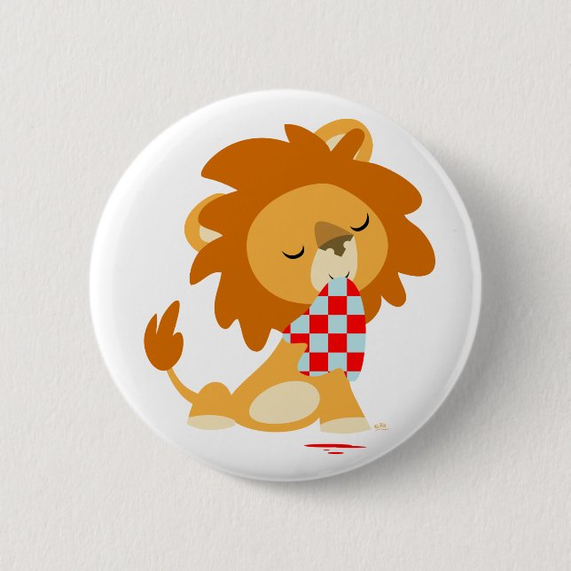 Cartoon Satiated Lion button badge (Front)