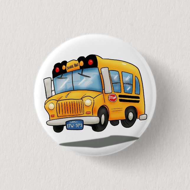 Cartoon School Bus 1 Inch Round Button (Front)
