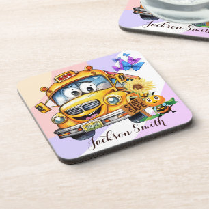 Cartoon School Bus Driver Stay Safe Personalized Coaster