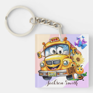 Cartoon School Bus Driver Stay Safe Personalized Keychain