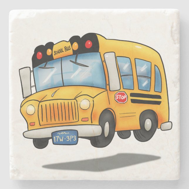 Cartoon School Bus Stone Coaster (Front)