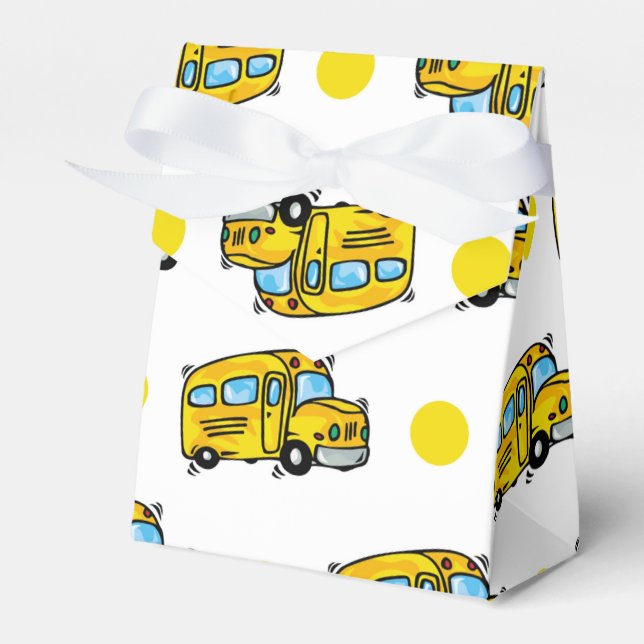 Cartoon School Bus, Yellow & White Polka Dots Favor Box (Front Side)