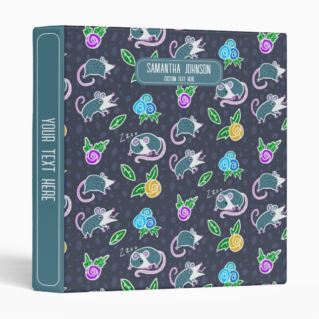Cartoon Screaming Possum & Flowers Personalized Binder (Front/Spine)