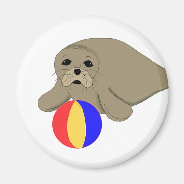 Cartoon Sea Lion Beach Ball Magnet (Front)