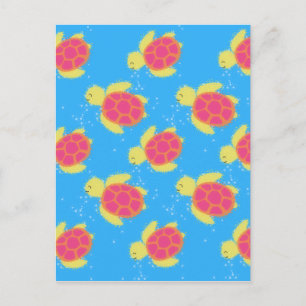 Cartoon Sea Turtle Pattern Postcard