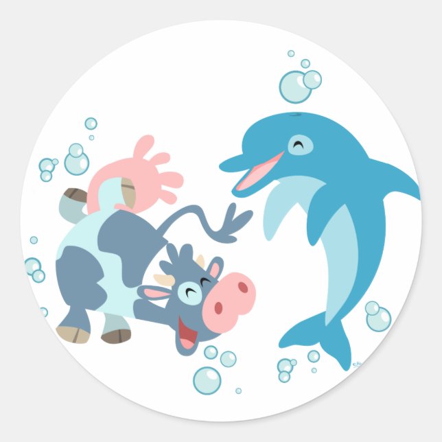 Cartoon Seacow and Dolphin sticker (Front)