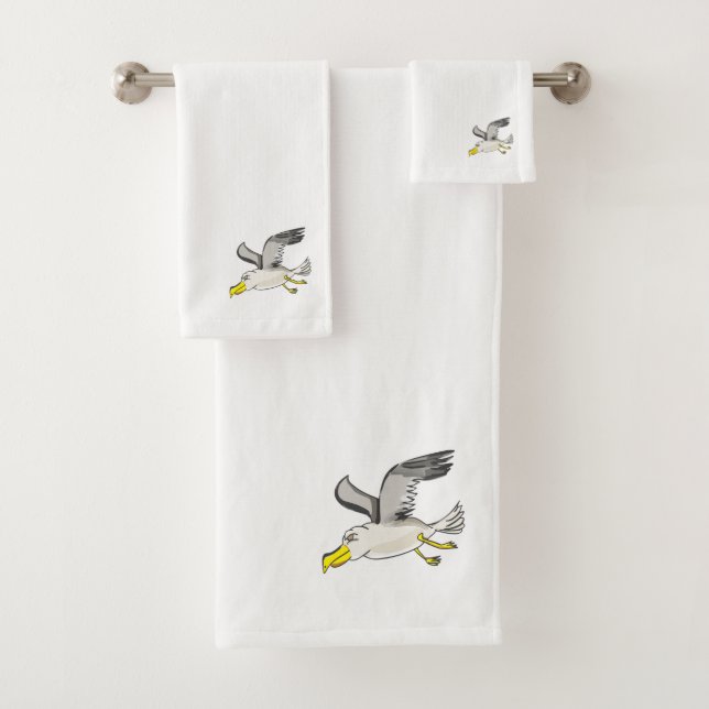Cartoon seagull flying over head bath towel set (Insitu)
