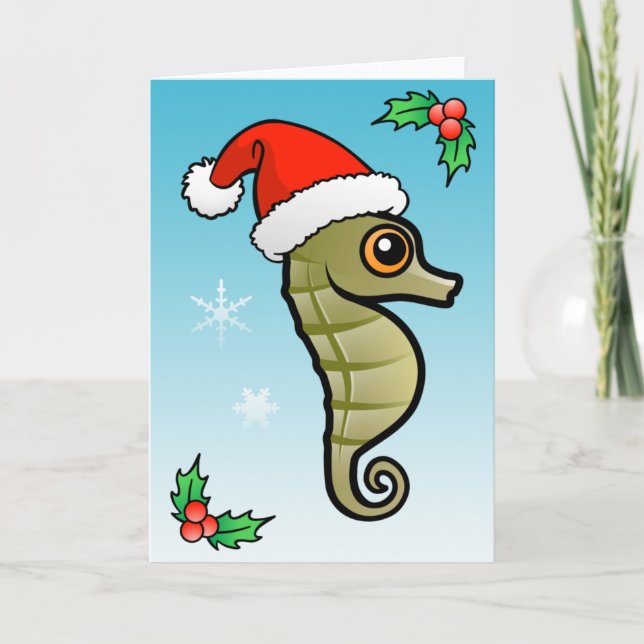 Cartoon Seahorse Santa Holiday Card (Front)