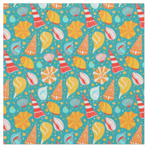 Cartoon seashells with sand and doodle ornament fabric