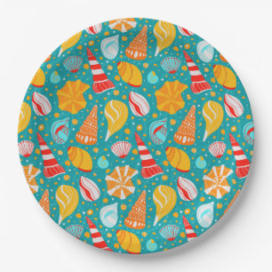 Cartoon seashells with sand and doodle ornament   paper plate