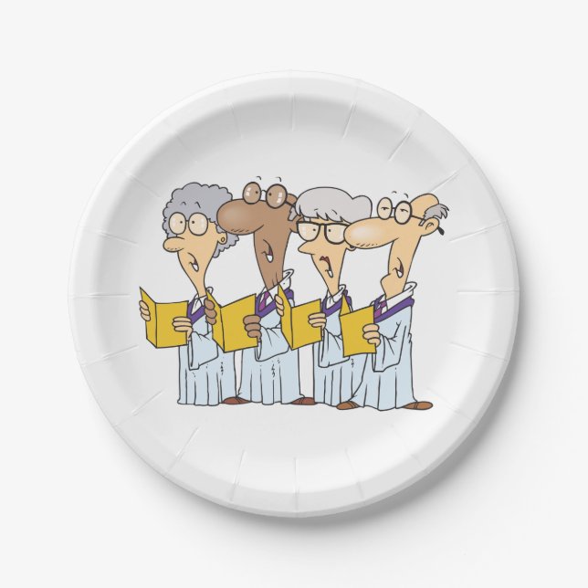 Cartoon Senior Citizens Church Choir Singing Paper Plate (Front)