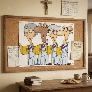 Cartoon Senior Citizens Church Choir Singing Poster