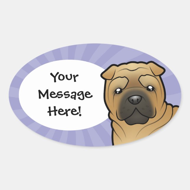 Cartoon Shar Pei Oval Sticker (Front)