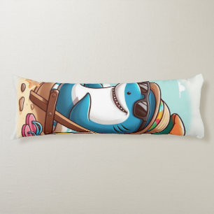 Cartoon shark at the beach body pillow