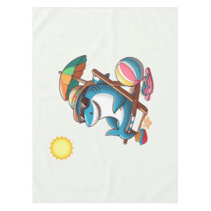 Cartoon shark at the beach tablecloth