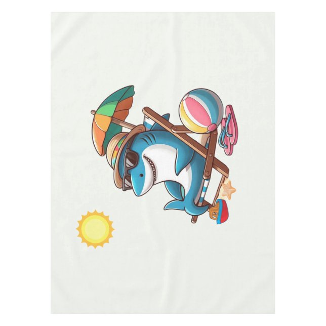 Cartoon shark at the beach tablecloth (Front)
