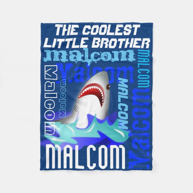 Cartoon Shark Personalized Name Cheer Custom Text Fleece Blanket (Front)