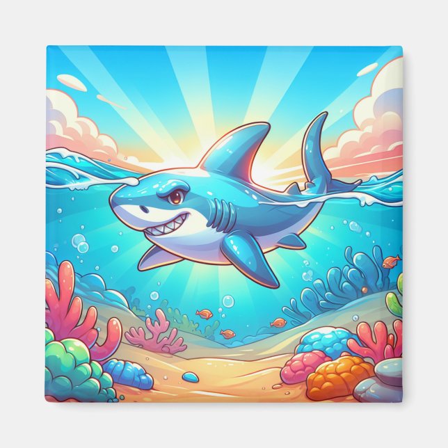 Cartoon Shark Swimming through the Ocean Magnet (Front)