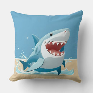 Cartoon Shark Swimming Underwater Throw Pillow