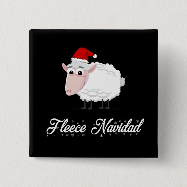 Cartoon Sheep Fleece Navidad 2 Inch Square Button (Front)