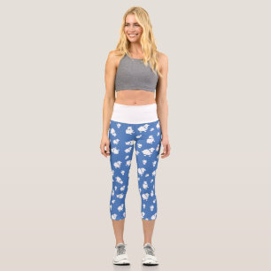 Cartoon Sheep on blue background Capri Leggings