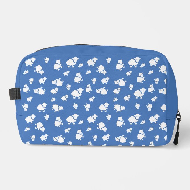 Cartoon Sheep on blue background Dopp Kit (Front)
