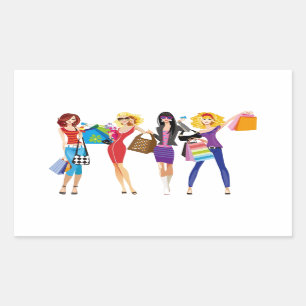 CARTOON SHOPPING GIRLS VECTORS FASHION STYLE FUN F STICKER
