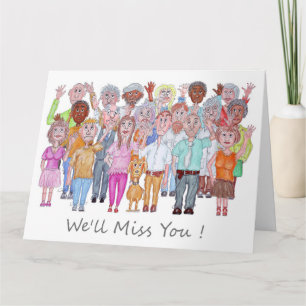 Cartoon Showing Sad People Waving Goodbye Card