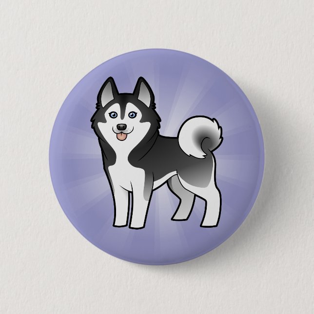 Cartoon Siberian Husky / Alaskan Malamute 2 Inch Round Button (Front)