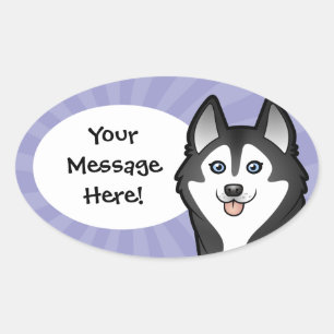 Cartoon Siberian Husky / Alaskan Malamute Oval Sticker